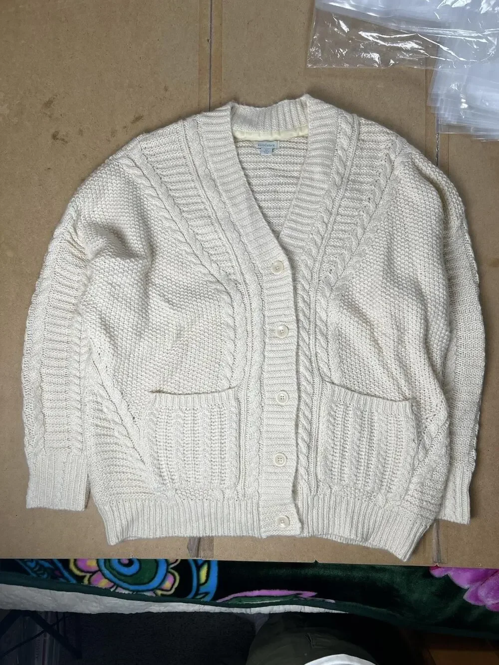 Sundance Cushion Womens Extra Large Beige Braided Cotton Blend Cardigan Sweater